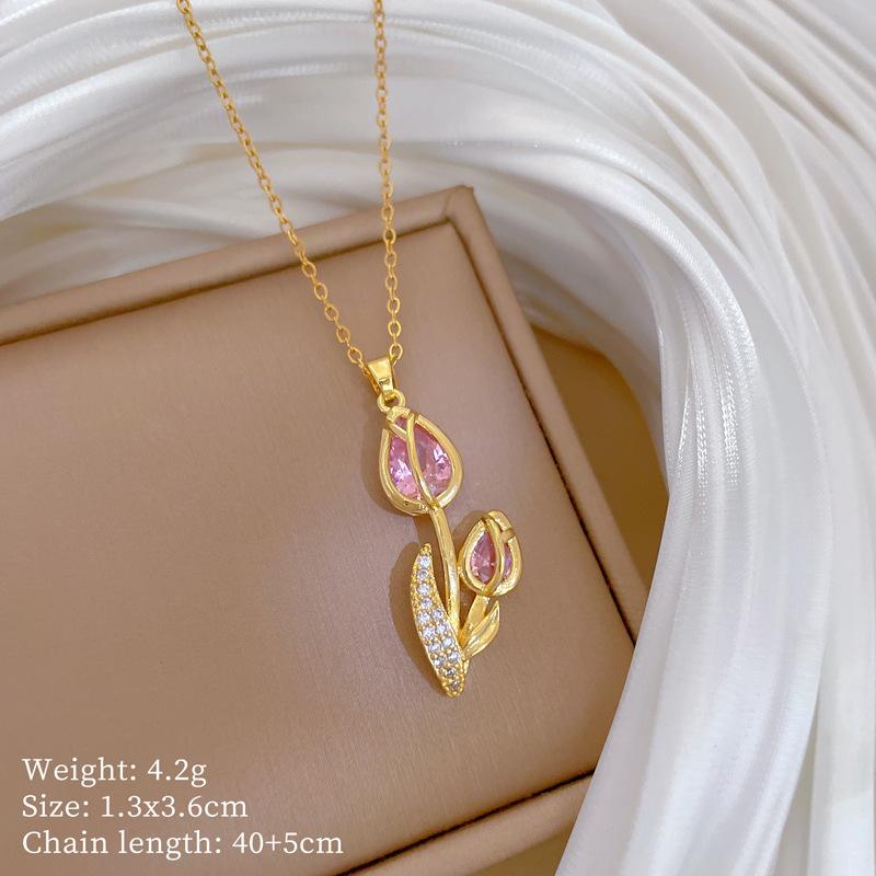 Foreign Trade Portrait Copper Micro-Inlaid Necklace Combination Female Real Gold Electroplated Exquisite Collarbone Chain