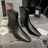 Soft leather version~ retro high-heeled short boots for women's autumn and winter new square-headed thin boots, small inner height-increasing boots