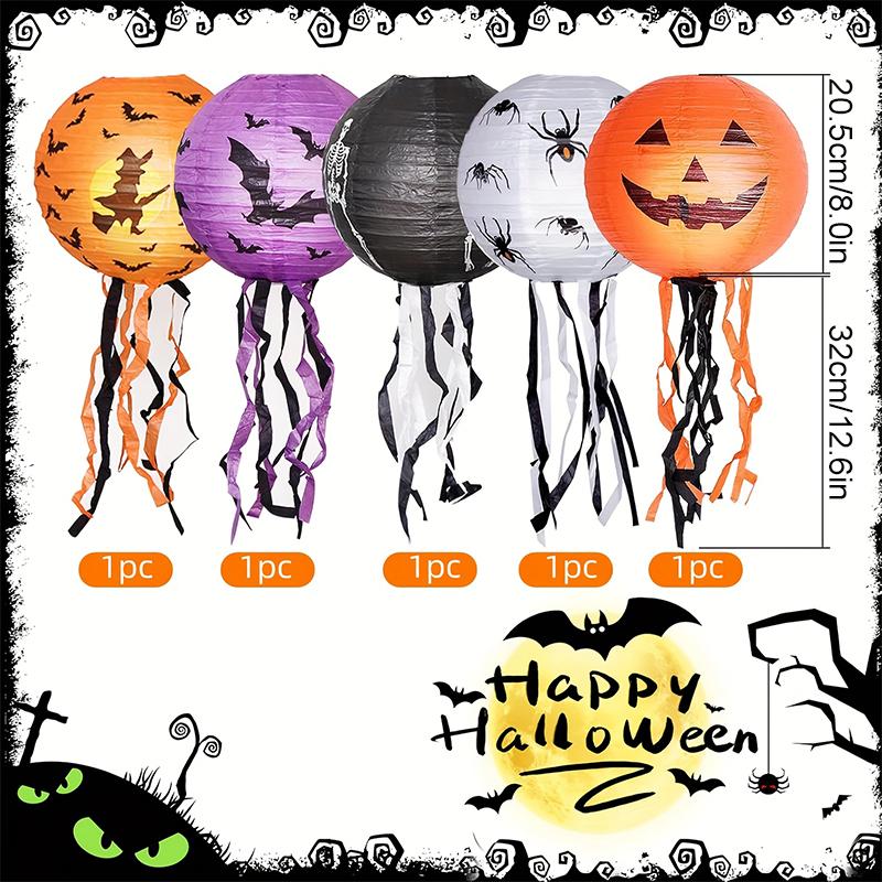

5PC Paper Lantern Paper Lanterns 3D Foldable Halloween Pumpkin Lantern Easy Assembly 8 Inches