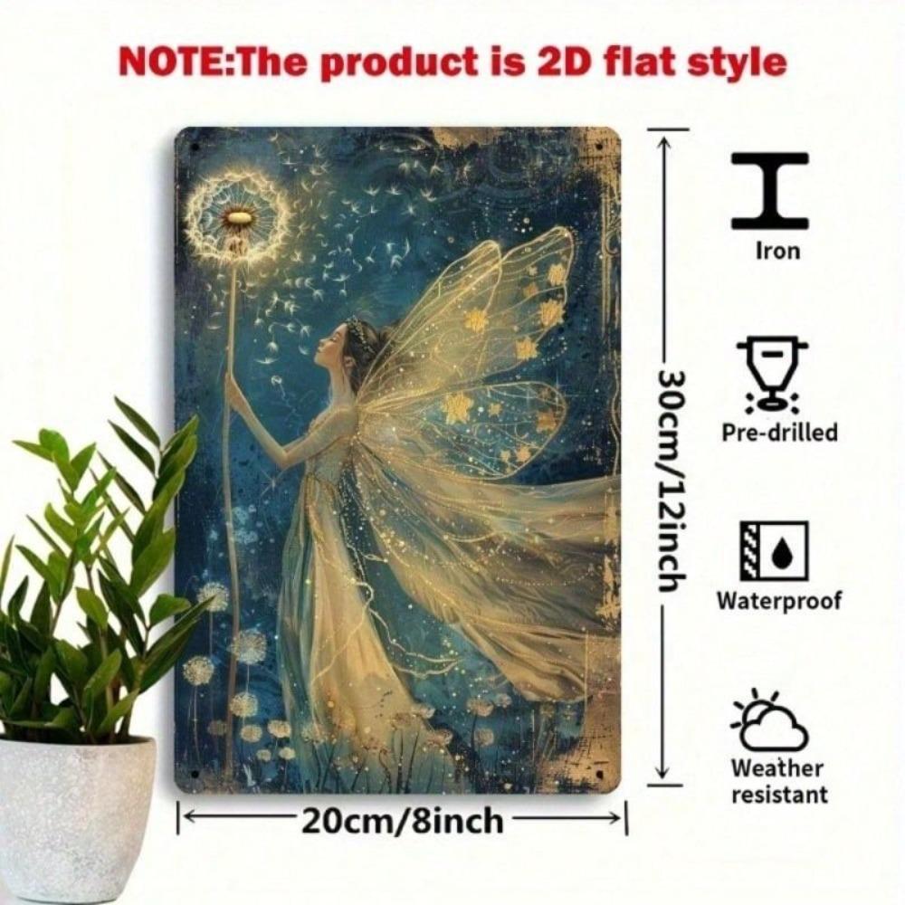 Metal Wall Poster Glowing Fairy Dandelion for Bedroom