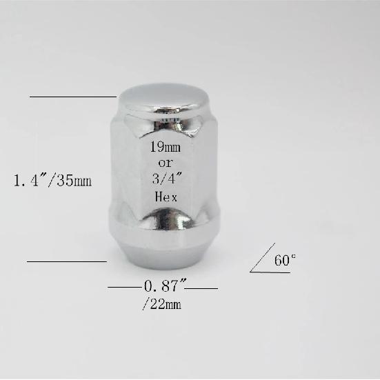 20 SZTUK 12x1.25 Nakrętek Kół Do Kół Żołędziowych | Zamknięty Końcowy Wypukły | 19mm 3/4" Sześciokąt