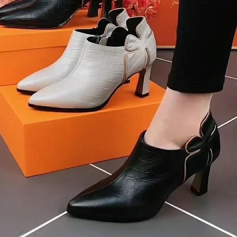 Large Size High Heels for Women's Autumn New Style Pointed Temperament High Heels Retro Soft Sole Deep Mouth Single Shoes