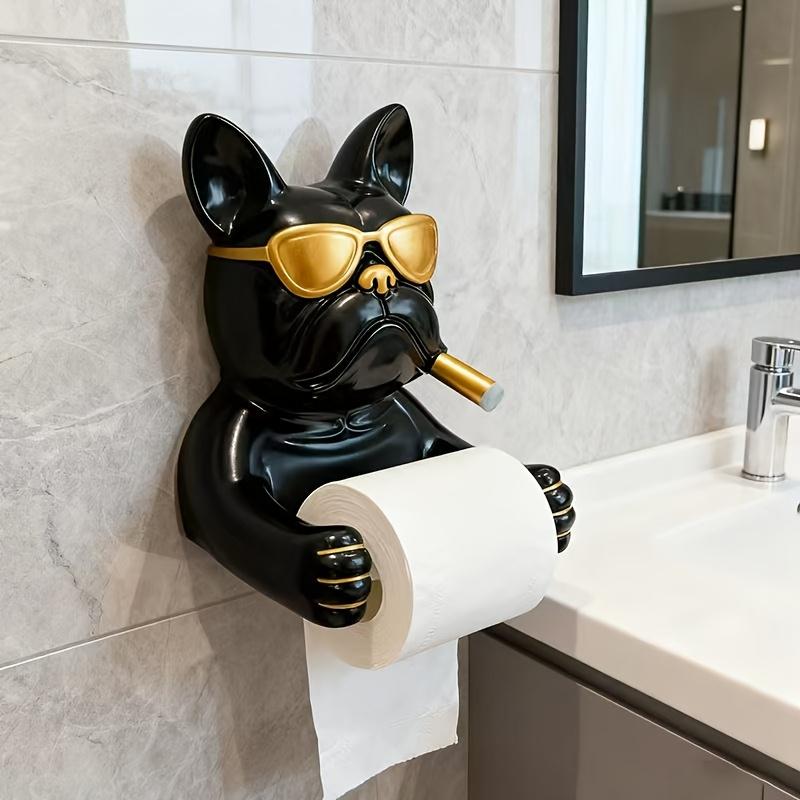 1PC Bulldog Shape Wall-mounted Tissue Holder - Resin Material, No Metal Tube Required, Suitable for Bathroom Decoration and Storage