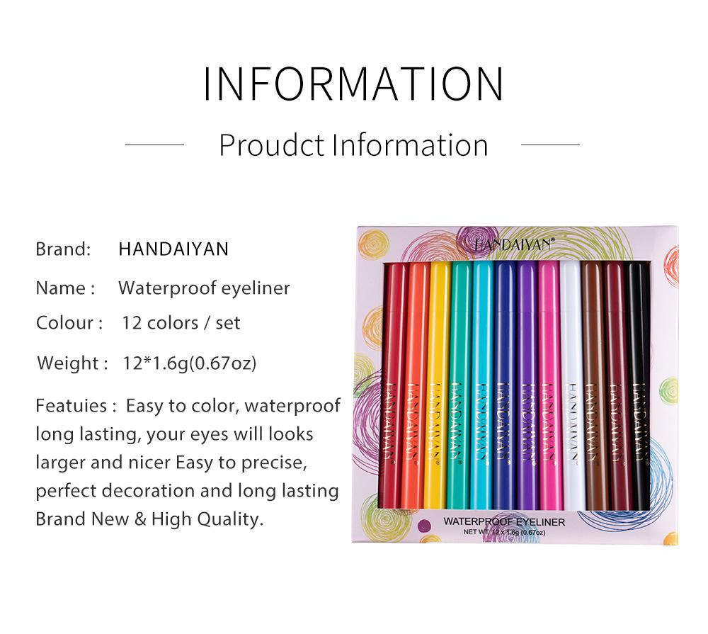 Handaiyan 12-teiliges schnelltrocknendes, wischfestes mattes farbiges Flüssig-Eyeliner-Set