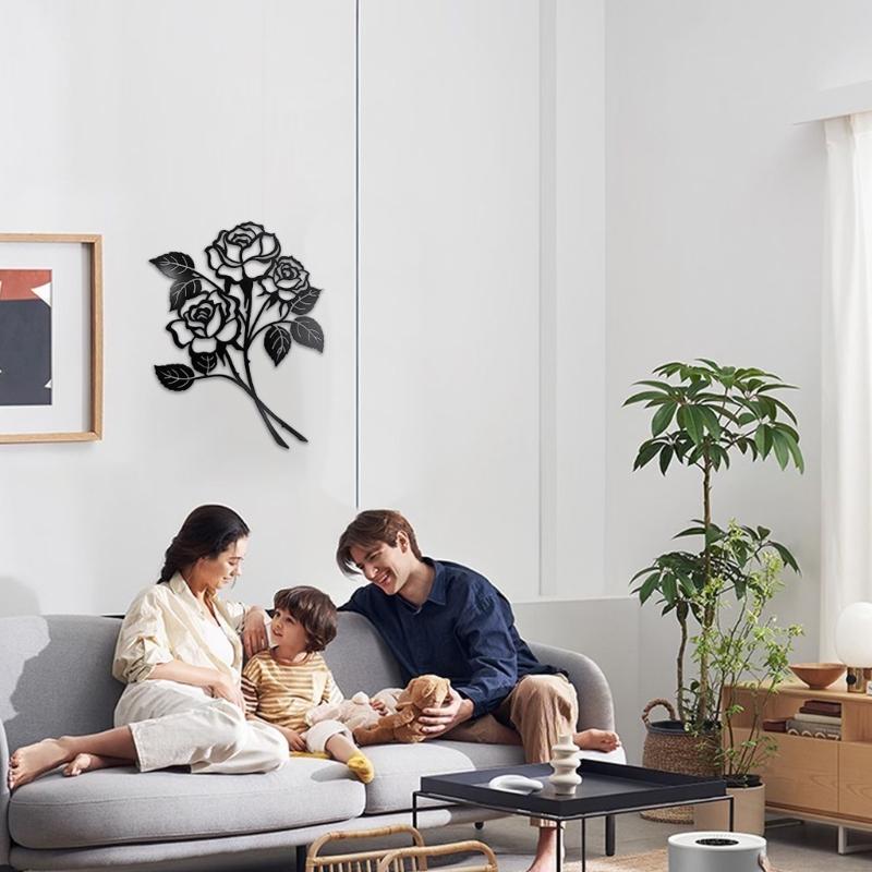 Rose Flower Metal Wall Art Decors Sculpture Black Flower Iron Wall Decoration Minimalists Wall Art Ornament Hanging Sign
