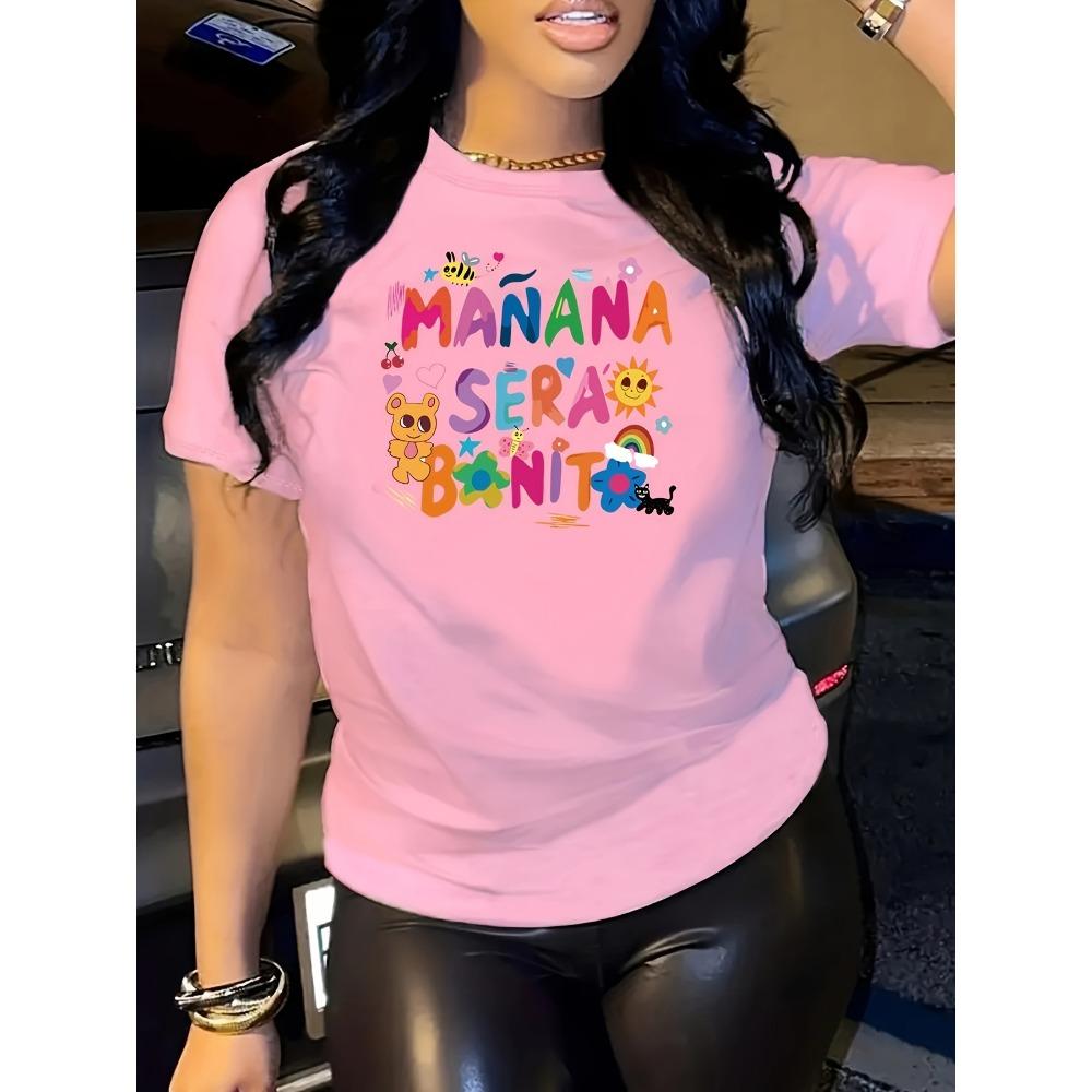 Women Cotton Short Sleeves T-shirts Manana Sera Bonito Women's Tee Colorful Positive Graphic Casual Latin Vibes Top