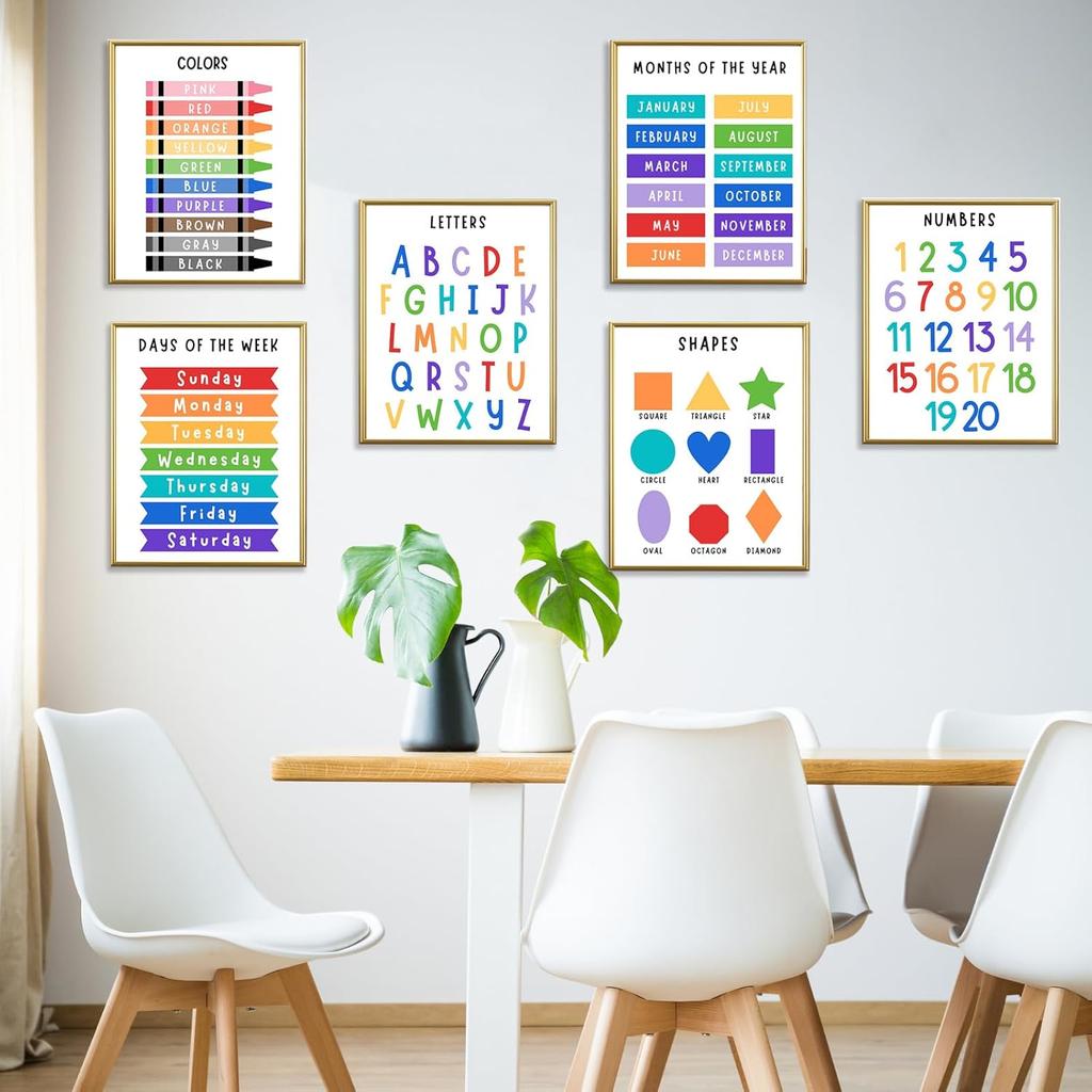 Educational Learning Posters for Toddlers & Kids – 11"×14 "Alphabet,Numbers,Colours,Shapes,Days of the Week & Months – Educational Wall Charts