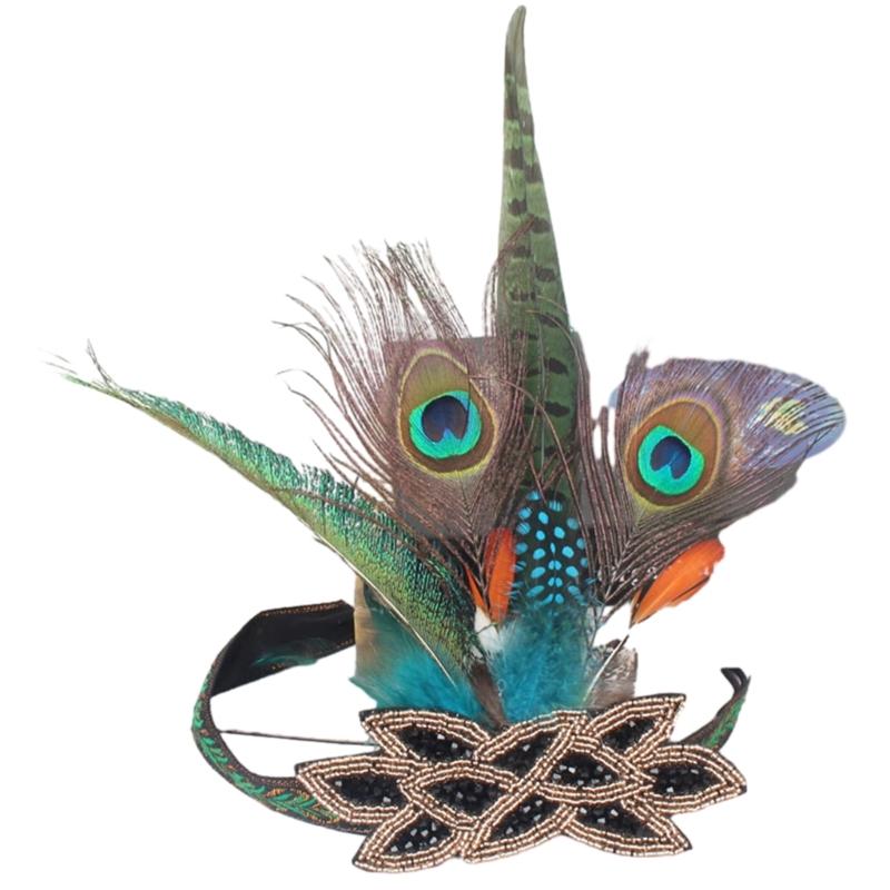 Ethnic Style Headband with Rhinestone&Feather Decors Unique Hair Hoop Women Bride Wedding Party Taking Photo Headband