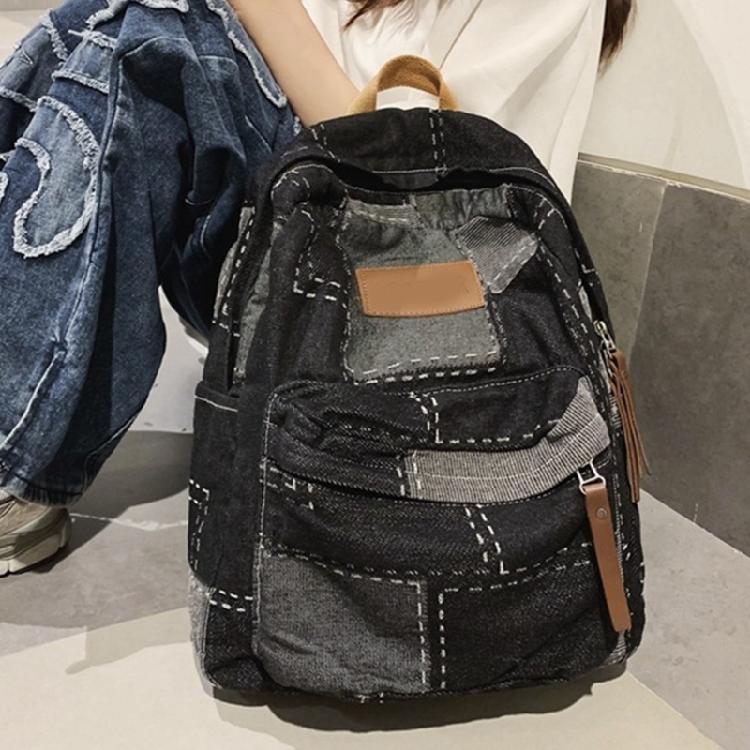 Student School Bag Denims Patched Backpack Girls Aesthetic Backpack Travel Bag Large Capacity Casual Daypacks