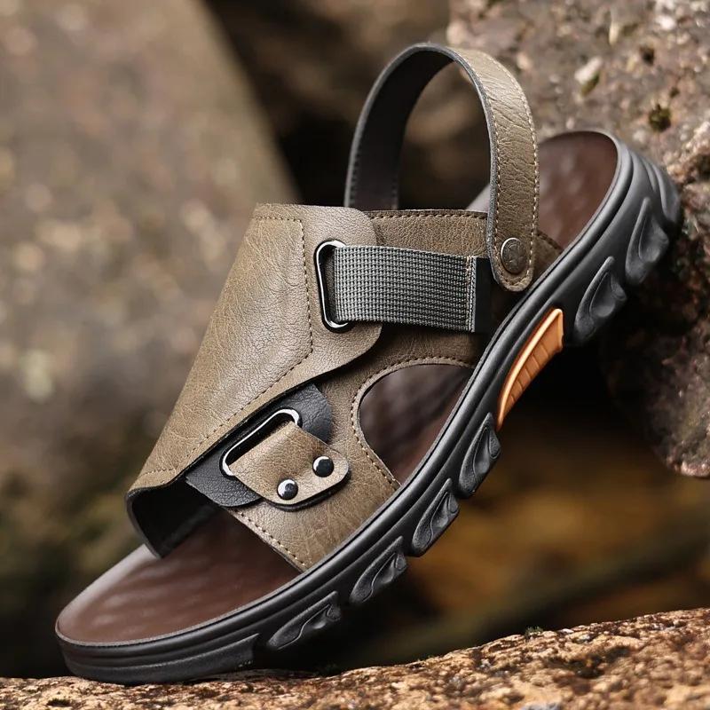 Modă Sandale Clasice pentru Bărbați Slip on de Vară Sandale de Piele Papuci Bărbați Outdoor Casual Sandale Ușoare Negru Pantofi de Apă Sandalias