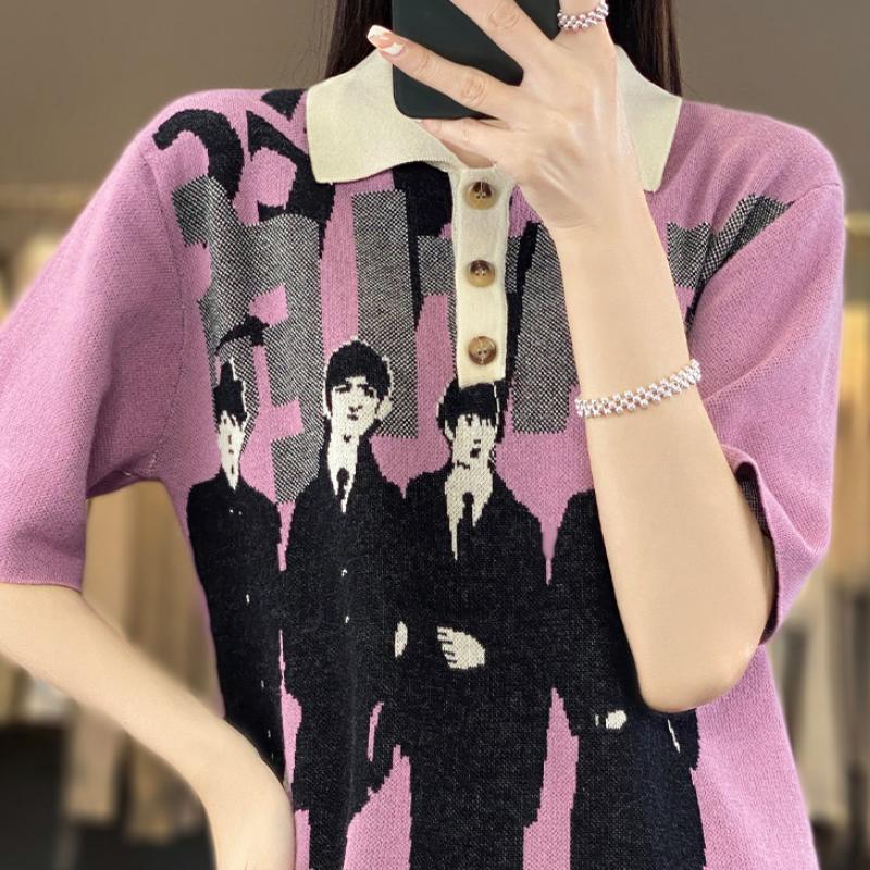 

POLO Collar Knitted Cotton Thread Short-sleeved T-shirt In Summer New Loose and Versatile Fashionable Short-sleeved Knitted Top S