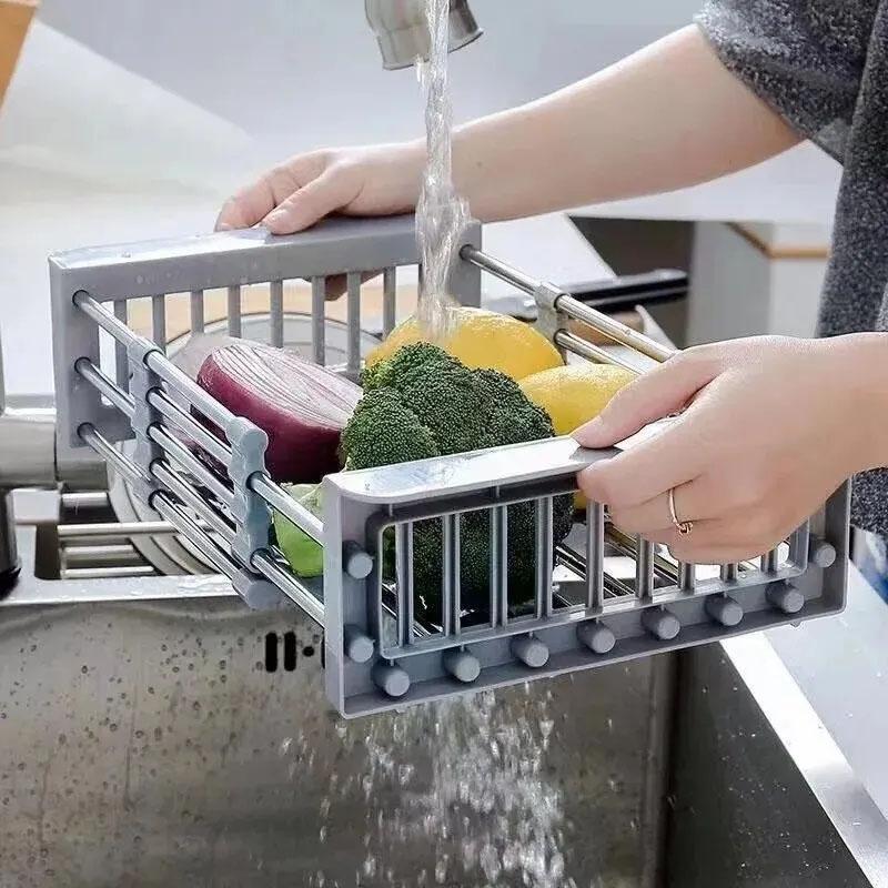 Stainless steel drainage rack retractable kitchen storage rack sink fruit and vegetable basket  household dishwashing rack