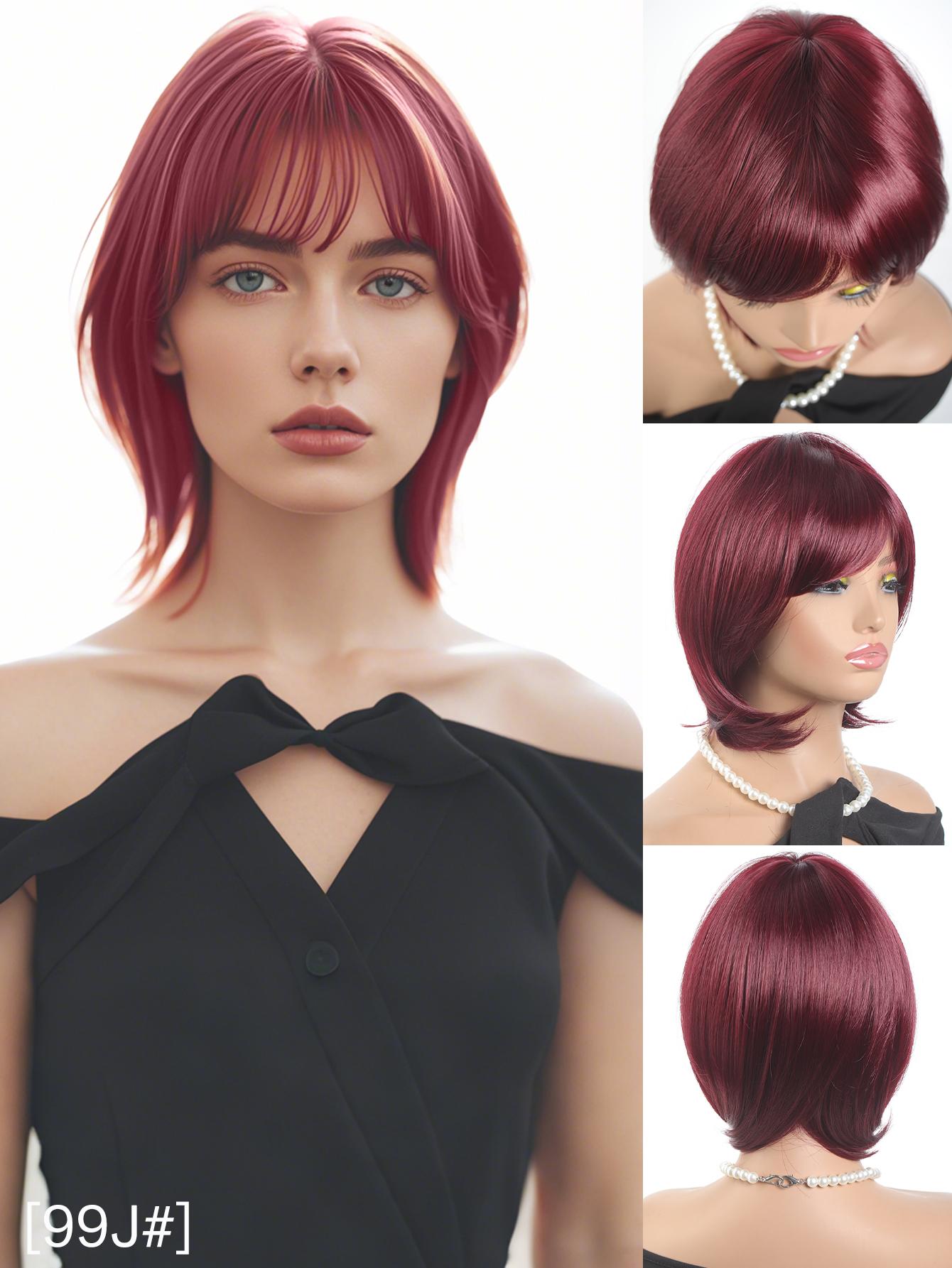 

Короткие прямые парики боб для женщин, черные, коричневые, красные, синтетические, натуральные волосы, парик с челкой, термостойкие, для повседневного использования, для косплея