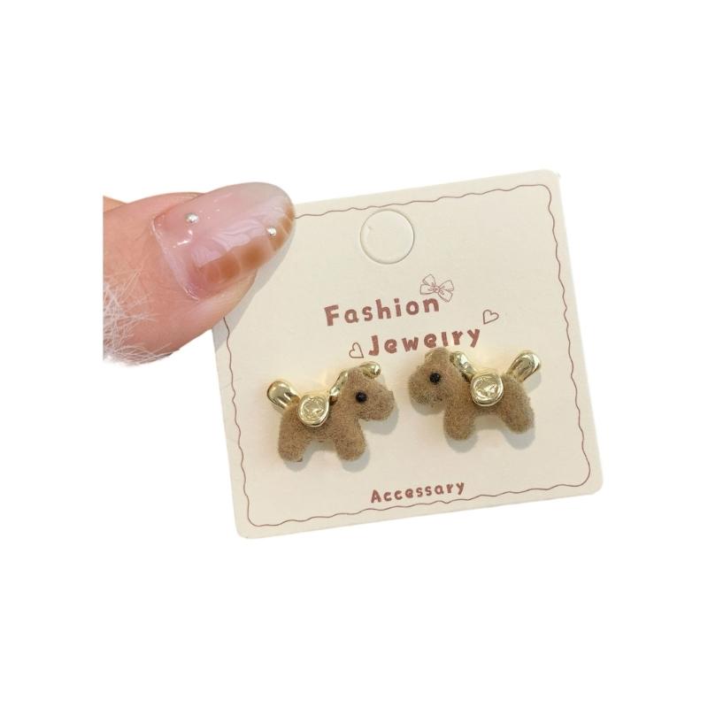 Unique Horse Shaped Flocking Earrings For Women Fashion Jewelry Comfortable Wear Accessories Stylish Gift Present