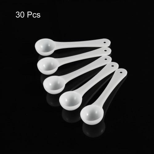 uxcell 30-Piece Plastic Round Bottom Mini Spoons with Hanging Hole, 1 Gram Measuring Scoops for Home, Kitchen, and Baking, Perfect for Measuring Powde