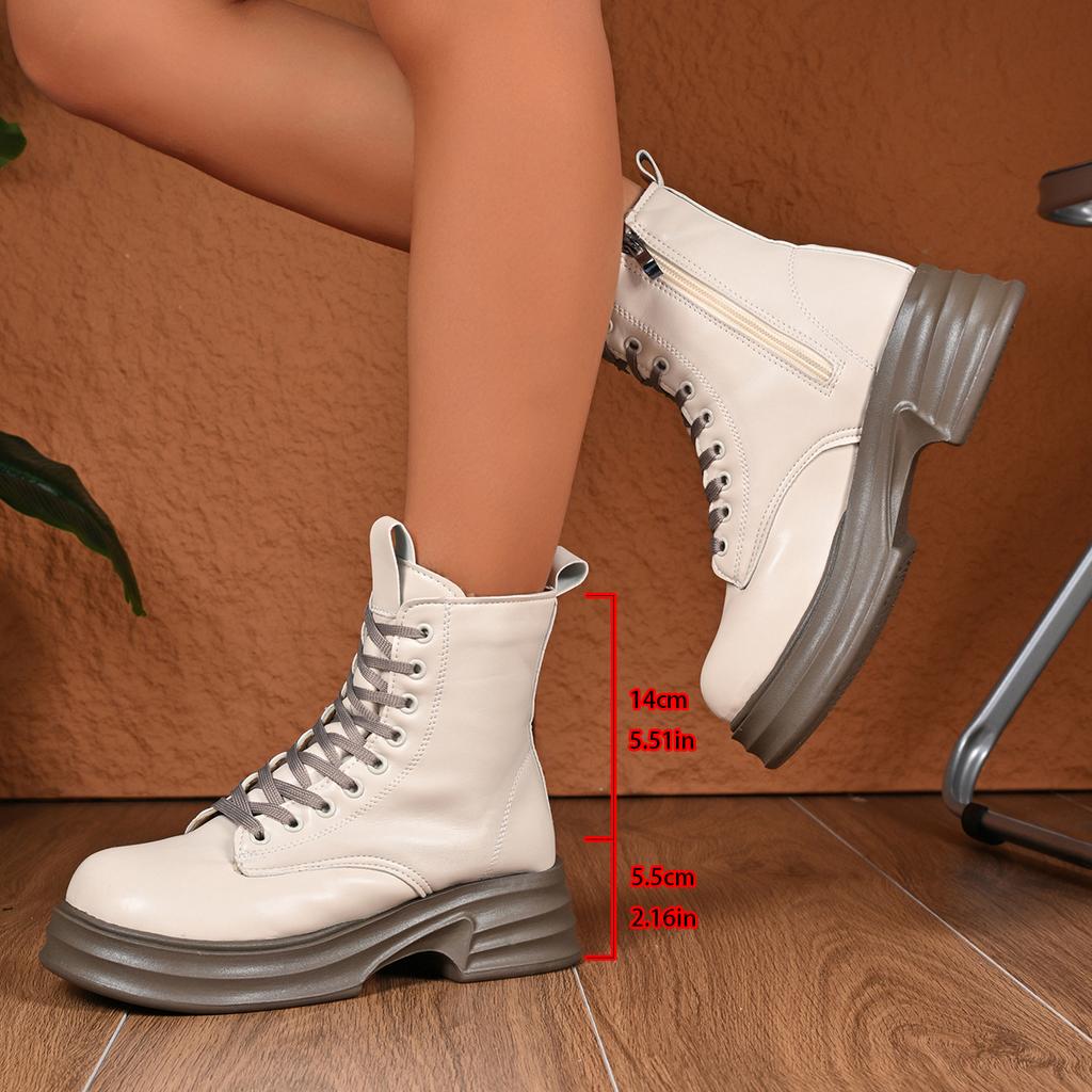 Autumn Winter Solid Color Round Toe Thick Soled Comfortable Women'S Boots Fashionable Comfortable Casual Mid Length Knight Boots