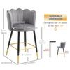 Set of 2 Velvet Bar Stools with Footrest and Steel Base, 59x52x90cm, Grey