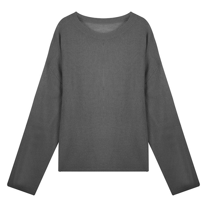 Tencel wool blended crew neck knitted bottoming shirt women's early autumn soft waxy light pullover long sleeve lazy wind sweater thin