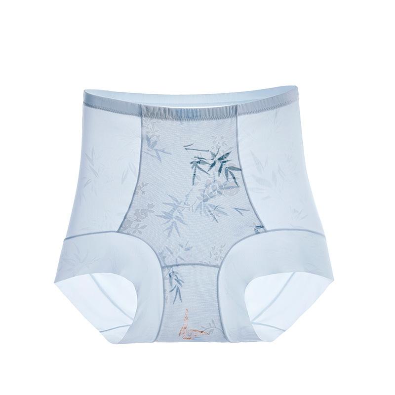 Big Size Female Spring and Summer Sexy Lace High Waist Shrink Without Trace Ice Silk Antibacterial Briefs