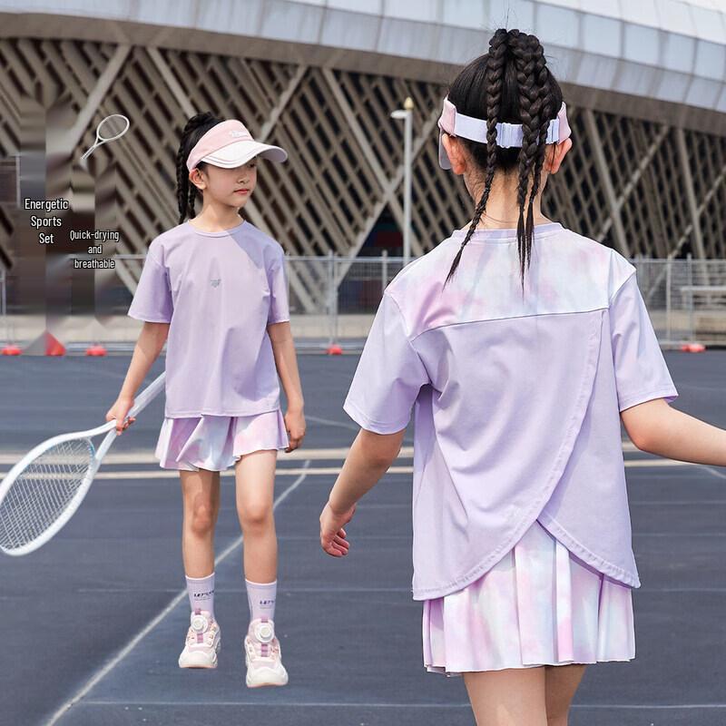 Moonkids Girls  Quick-Dry Tennis Skirt & Short Sleeve Top Set 160cm