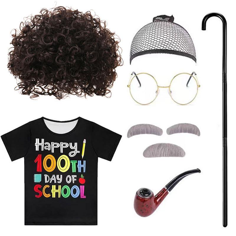 Versatile Grandpa Costume Wig Set For Children With Realistic Gray Hair Perfect For Cosplay