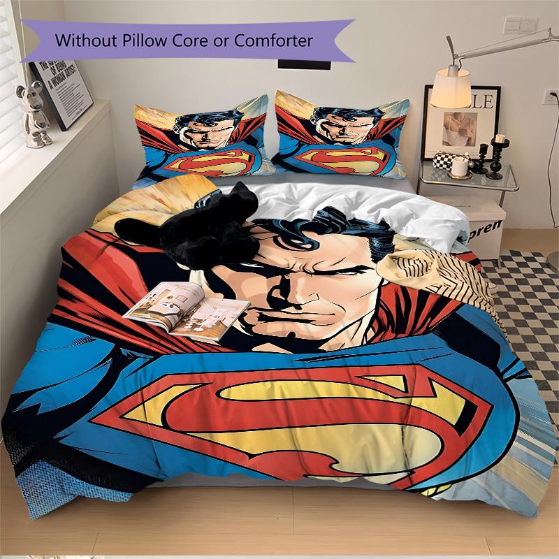 3pcs Superman Cover Set, Bedding Set, Soft Comfortable Duvet Cover, For Bedroom, Guest Room (1*Duvet Cover + 2*Pillowcases, Without Core) yy