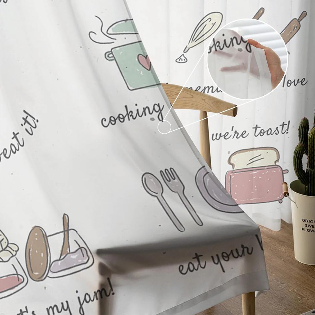 Kitchen Utensils Shelf Sheer Curtains for Living Room Bedroom Decoration Chiffon Tulle Voile Kitchen Window Curtain