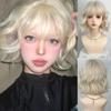 Szép Lolita Szintetikus Paróka Természetes Fehér Arany Cosplay Paróka Rövid Göndör Haj Cosplay Party
