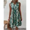 Elegant Sleeveless V Neck Floral Print Boho Mini Dress Summer Ruffle A Line Party Tank Dress Large Size Women Casual Loose Oversize Beach Sundress