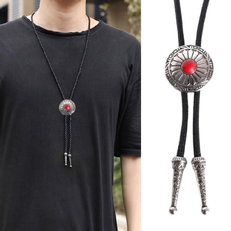 Bolo Tie for Women Men Western Bolo Tie Vintage Metal Sunflower Stone Pendant Faux Leather Rope Necktie Tie Necklace