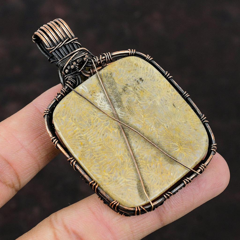 Fossil Coral Pendant Copper Wire Wrapped Pendant Gemstone Pendant Handmade Copper Jewelry Gift For Bridal Unique Jewelry Labradorite Pendant