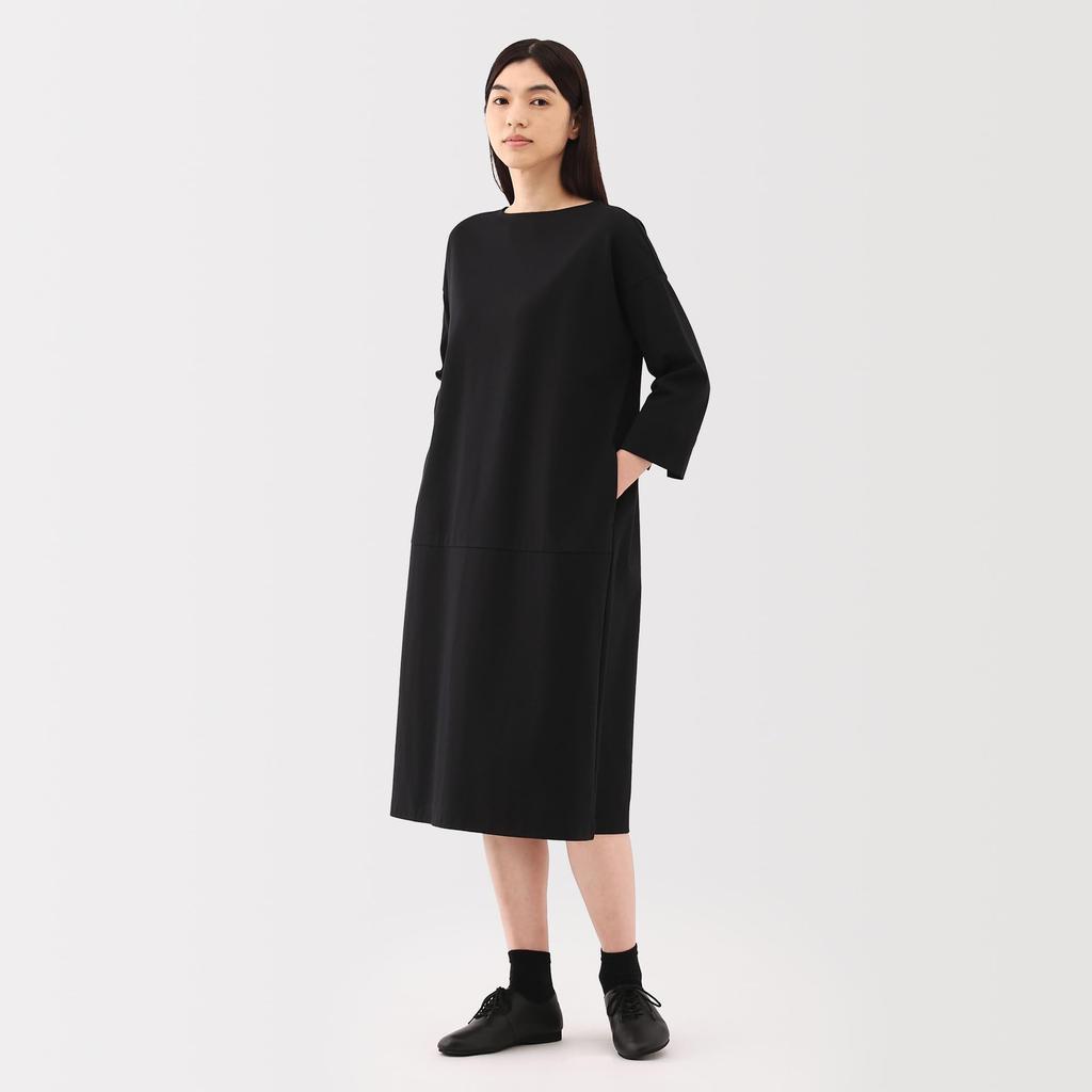 MUJI Women's Double-Knit 3/4 Sleeve Dress, Black, Size S, BB2RZA5S