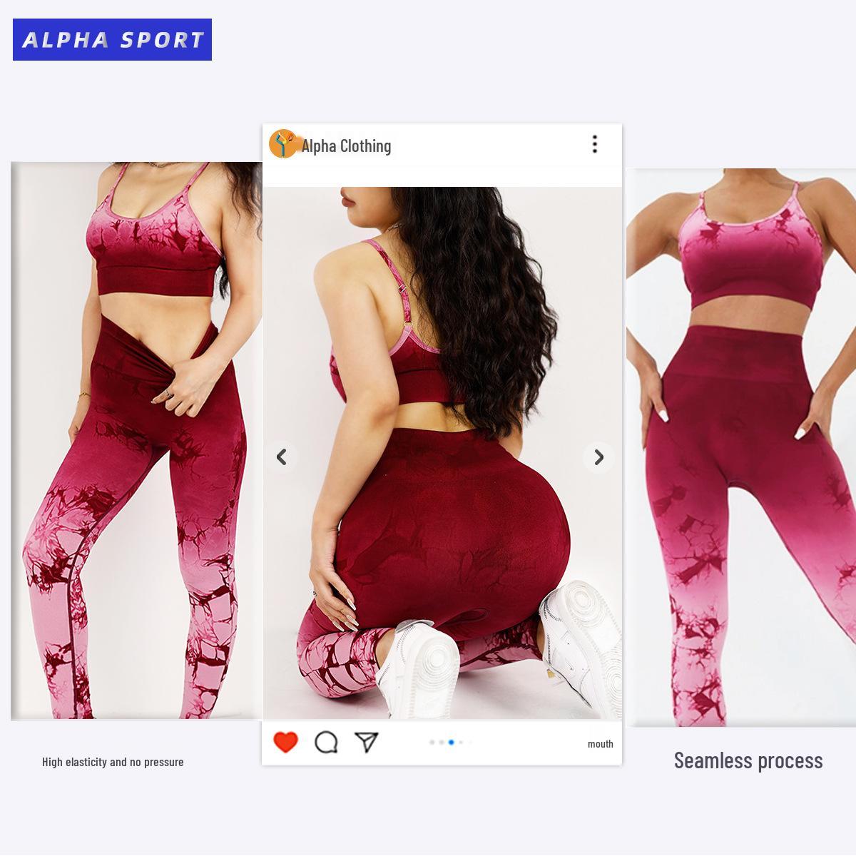 

Gradient Tie-Dye Yoga Set: Camisole Bra & High-Waist Pants Large синий