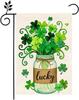St Patricks Day Shamrocks Mason Jar Garden Ag 12x18 Inch Double Sided Outside Green Clovers Ag Holiday Burlap Yard Decor AAS