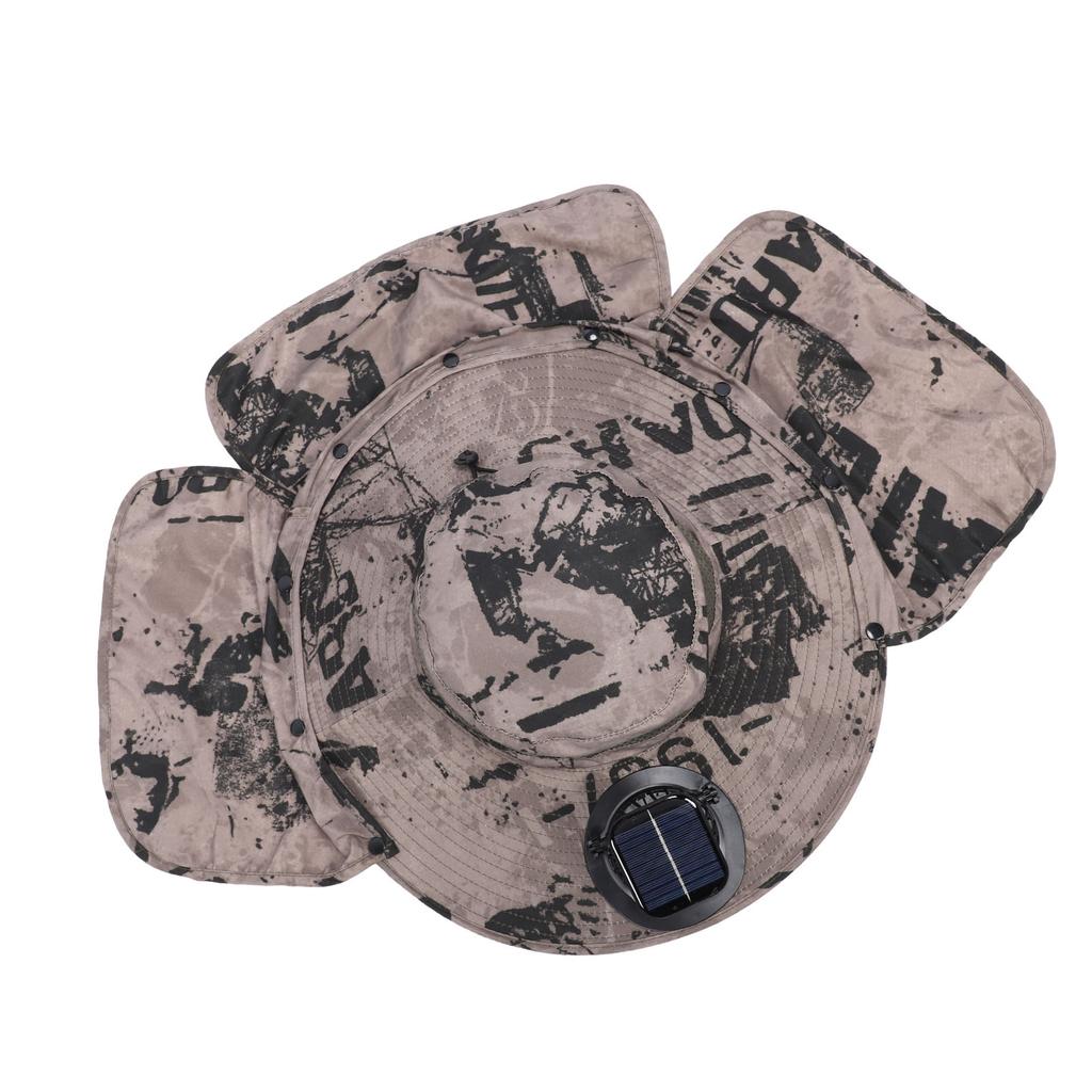 Solar Fan Sun Hat USB Rechargeable Adjustable UPF50 Waterproof Wide Brim Fishing Hat with Neck Flap
