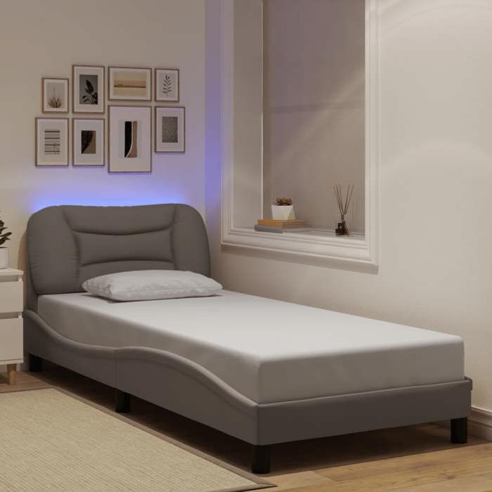 VidaXL Cadre de Lit avec Lumières LED, Lit Simple avec Coussin de Tête de Lit, Lit Adulte, Meuble de Chambre, Moderne, Taupe 3213666