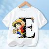2026 New One Piece Letter A-Z Anime Luffy Gear  Cartoon Graphic Cotton T-shirt for Children Summer Sports Tees Casual Kids Tops