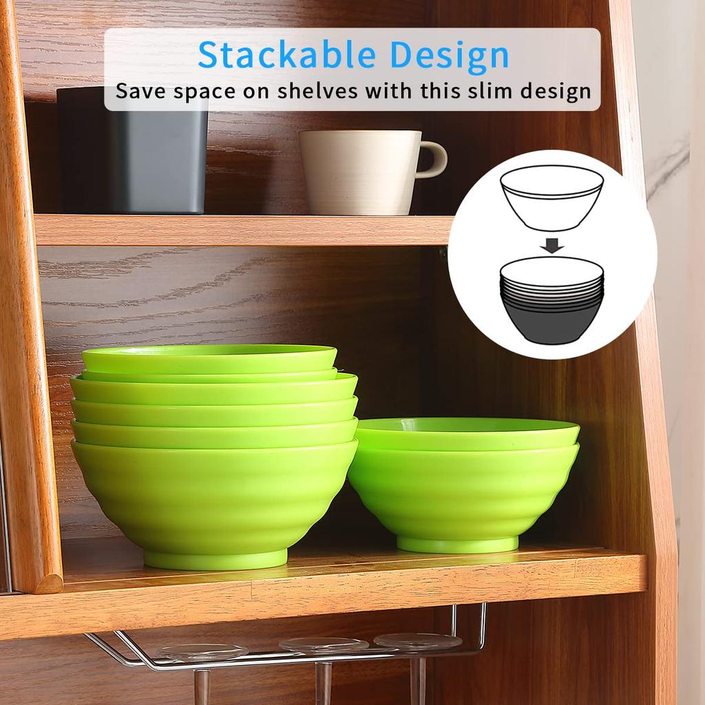 Evanda Set of Light 500ml Unbreakable Dishes and PP Plastic and Perfect for and Heat and Cold Microwave and Dishwasher Safe Bowls, 8, Green, & 1000ml,