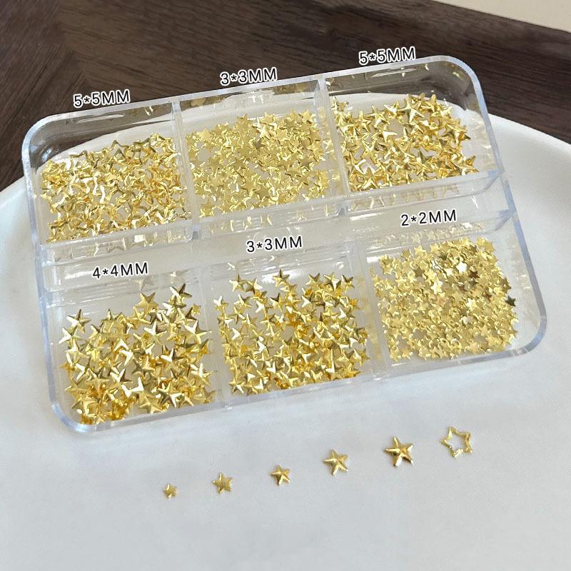 6 Grids Metallic Gold Silver Nail Art  Pentagrams Rivet Decor Manicure Charms Flatback Nail Accessories Nail Parts