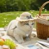 Summer Pet Sun Hat Cat Straw Hat, with Lace And Bow, Adjustable Protection Cute for Cats Small Dogs Outdoor Walks
