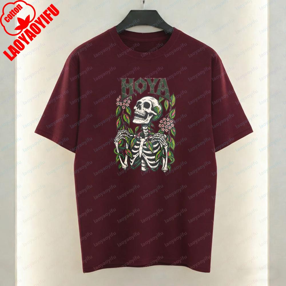 Harajuku Hoya Vine Skull Shirt for Women Unisex Gothic Botanical Tee Skeleton Plant Lover Gift Halloween Cottagecore Dark Clothes