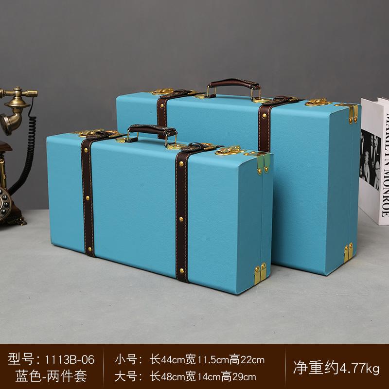 Retro European Wooden Handheld Storage Box Luxury Leather Suitcase Display Prop Box Family Storage Tools Wooden Case Leather