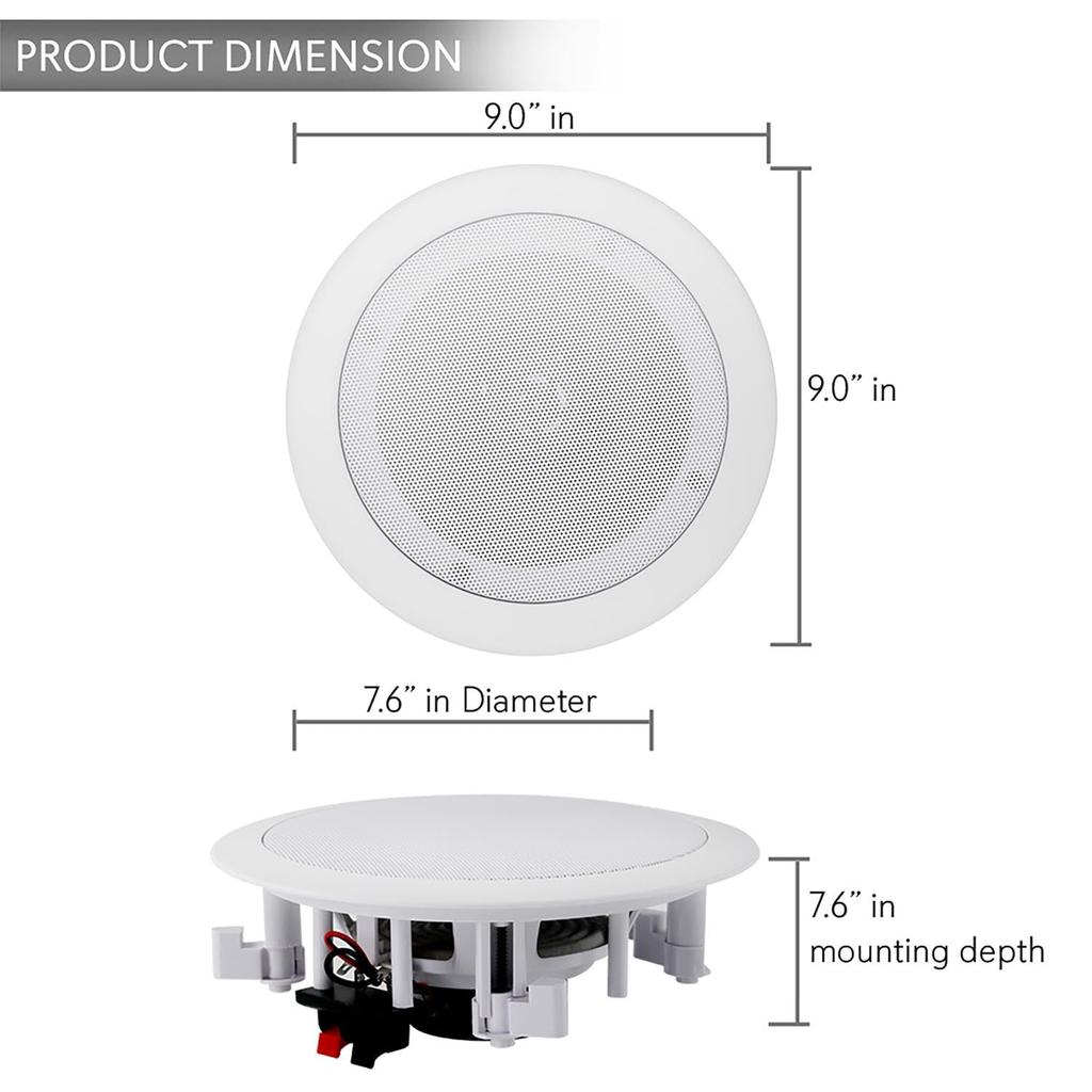 Mountable Bluetooth Speakers of Output 8 Sensitivity Polymer Overall X Warranty Pyle Wall/Ceiling 2-Way 16.5cm (Set 2) RoundMaximum 250W, Ohm, 89dB,