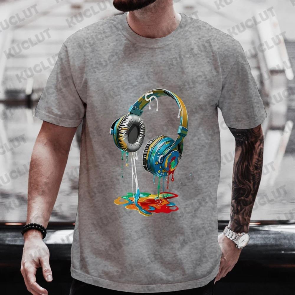 Letní pánské nadměrné oblečení Hip Hop Grafické tričko s motivem tající náhlavní soupravy Pánské ležérní pouliční oblečení Vtipná potištěná trička Cool tričko