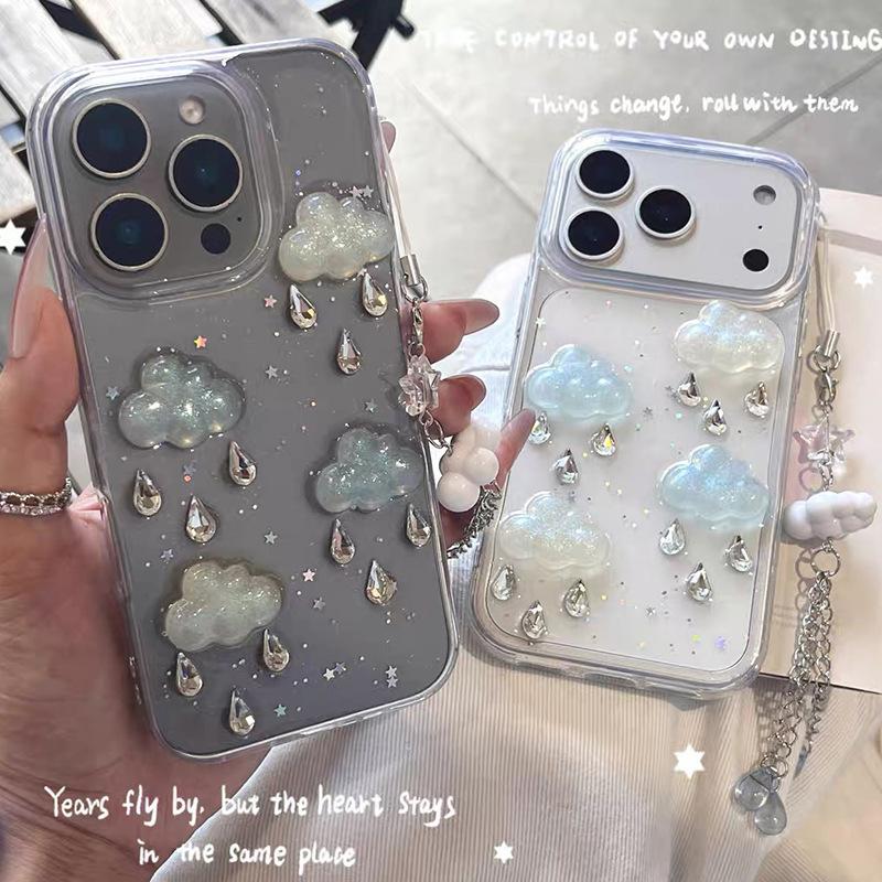 Cloud Water Drop Rhinestone Phone Case for IPhone17promax Transparent Glitter for Apple 16 Star Sequin 15