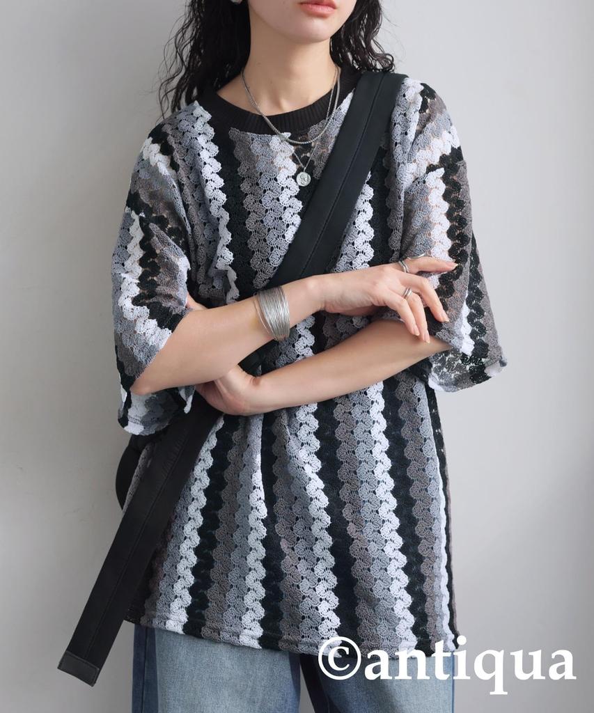 antiqua Lace Knit One Size Fits Black Women's T-Shirt Pullover, All, Mix, ZE-01120