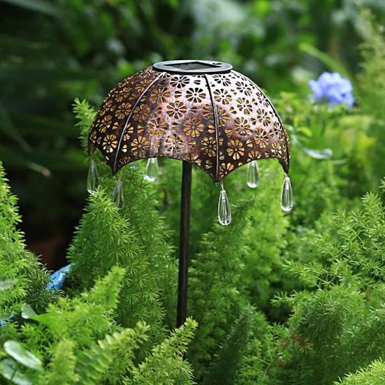 Solar Light Creative Realistic Looking Shape High Waterproof Brightness Easy Installation Decorative Iron Umbrella Style