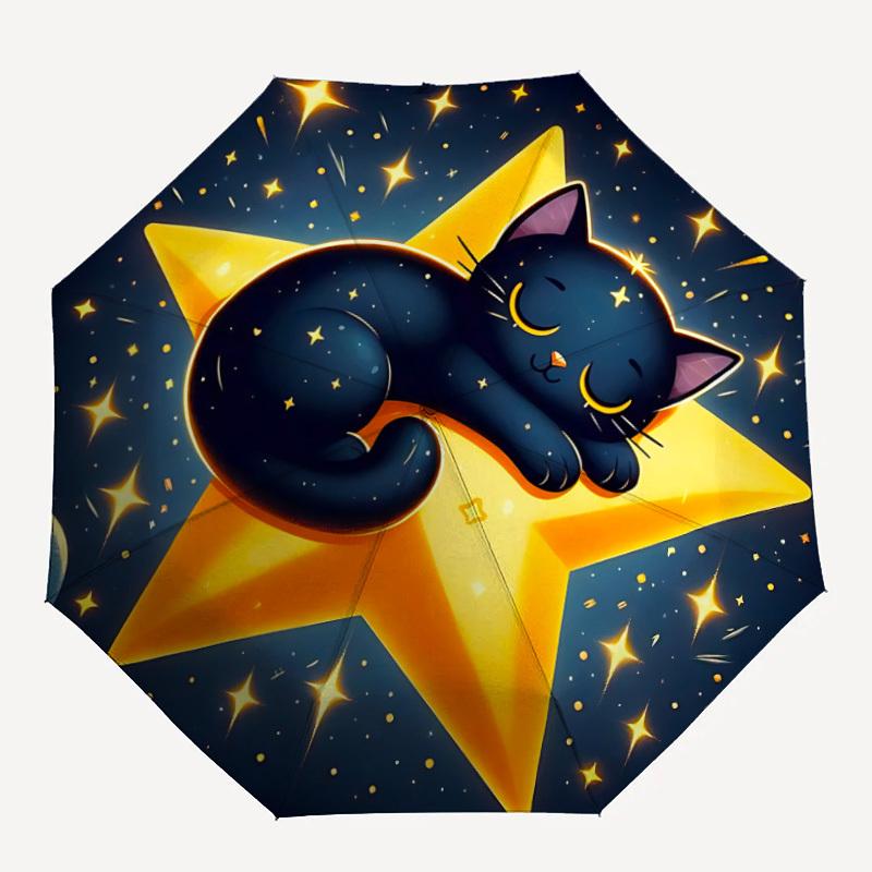 

1pc Starry Night Cat Automatic Open/close Umbrella, 8-Rib sturdy structure, Portable Travel Umbrella, Parties, Everyday Use, Outdoor Accesso