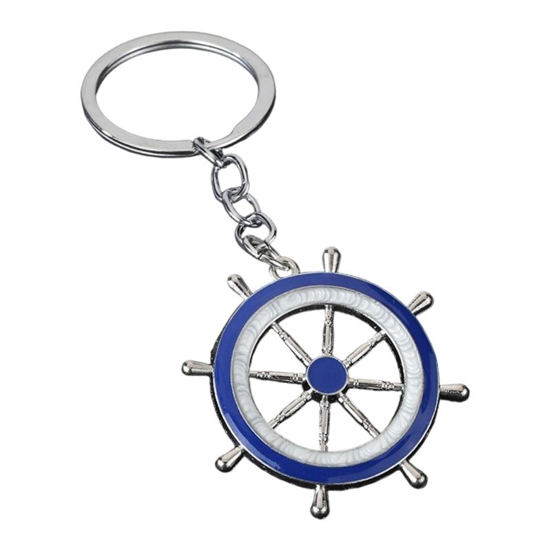 Practical Everyday Use Keychain Decors Featuring Marine Anchors And Helm In Zinc Alloy Blue White Color Scheme