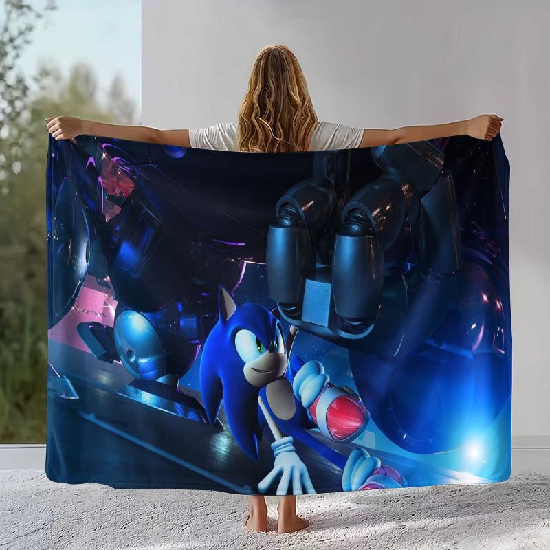 Retro S-Sonic Cartoon Game Flannel Blanket,Ultra Soft Warm Plush Throw for Home Bedroom Bed Sofa Cover Camping Picnic gift